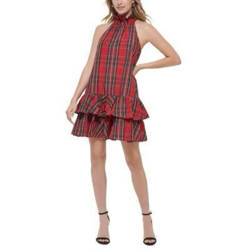 Tommy Hilfiger Womens Petites Plaid Mini Halter Dress Size 12P